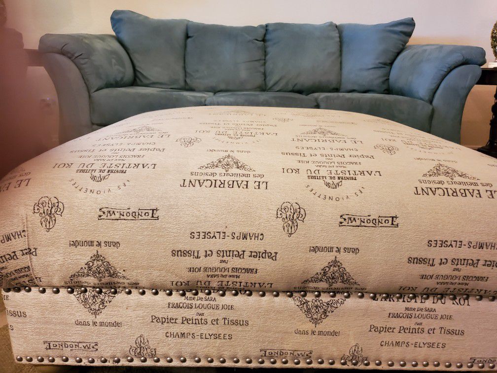 Large Fabric Ottomon Sofa Table, Modern French