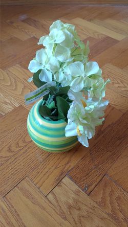 Green Flower Pot w/ Faux Flowers