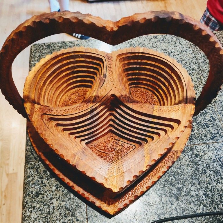 Like-new collectible artistic wooden fruit/candy basket. - $75