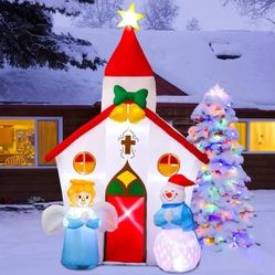 New 10 Ft Christmas Inflatable Church with Angel Yard Decoration with LED Lights