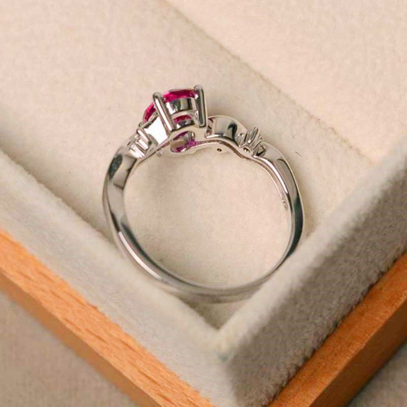 "Pink Oval Ruby Gemstone Shiny Wave Vines Elegant Silver Ring for Women, VIP589
  
 