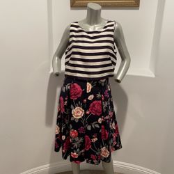Moulinette Soeurs Anthropologie Floral Stripped Popover Cocktail/ Party dress L