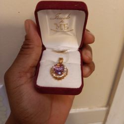 Amethyst Pendant 14kt Gold Overlay 925 Silver 