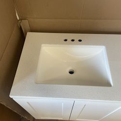 Bannister 43 in. Single Sink White Freestanding Bath Vanity with Granite-Look Colorpoint White Cultured Marble Top 