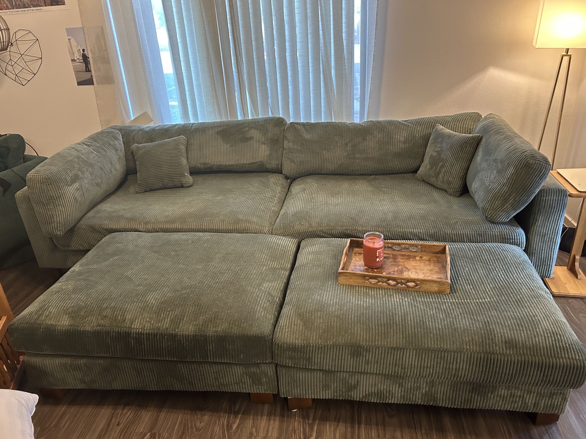 Wayfair Green Corduroy Couch With Ottomans