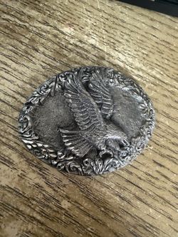 Vintage 1993 USA Pewter Eagle Belt Buckle Western Wildlife Soaring Eagle