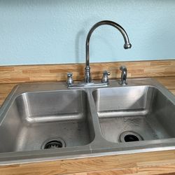 Double Basin Stainless Steel Sink with Faucet