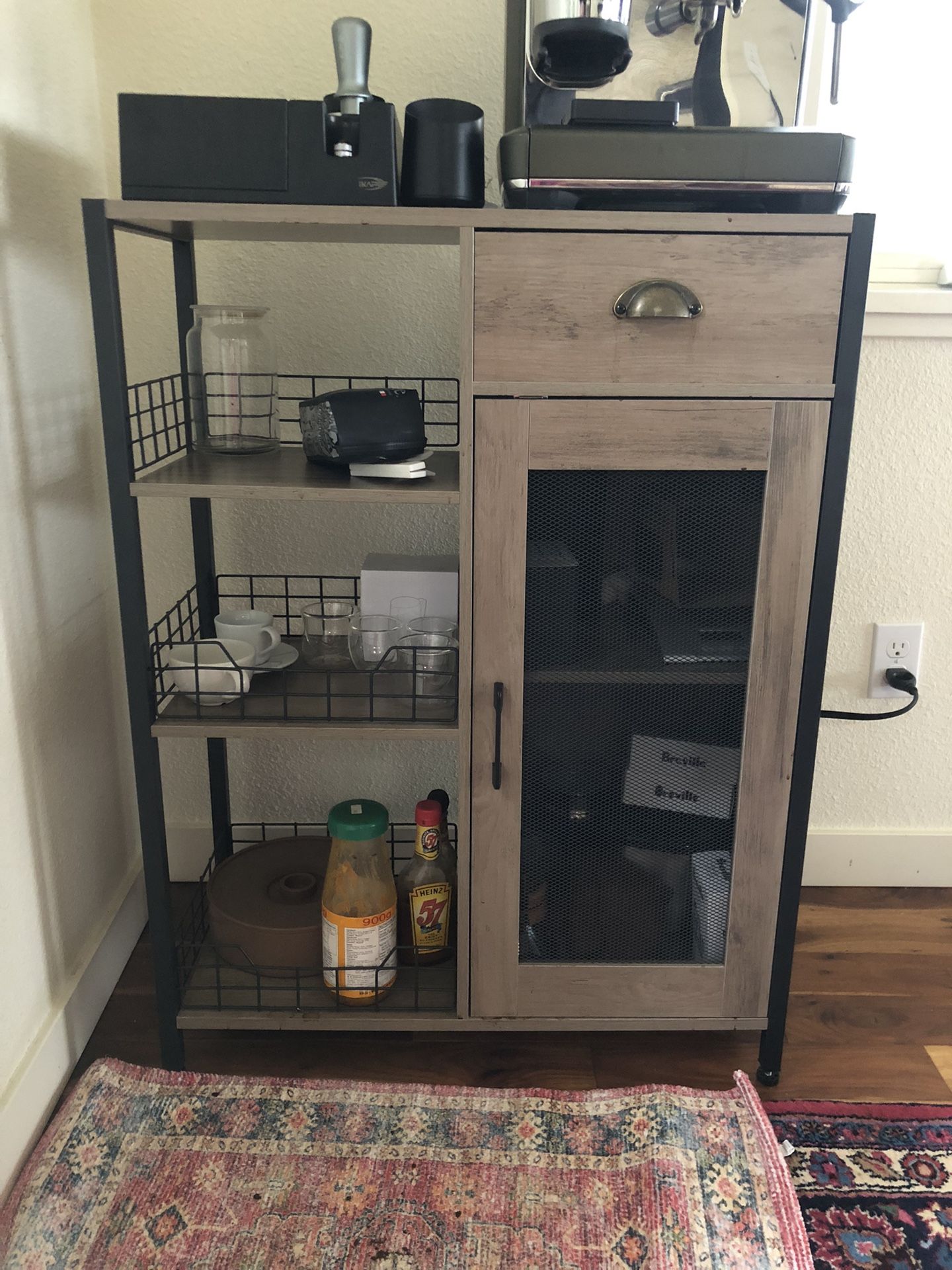 X-cosrack 3 Tier Coffee Bar Table with Storage Drawer, 35.8" H Adjustable Shelf Farmhouse Coffee Stand Station Table for Corner, Kitchen, Dining, Liqu