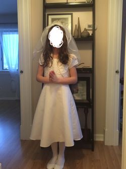 Communion dress -cardigan -size 7-with vail