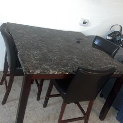 Bar Height Marble Table W/ 3 Stools
