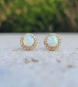 14K Gold Opal Earrings (Jewelry Box Included)