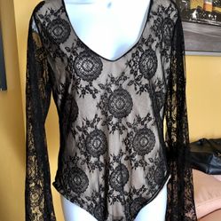 Long Sleeve Lace Bodysuit Women V Neck Black Bodysuit Rompers Womens