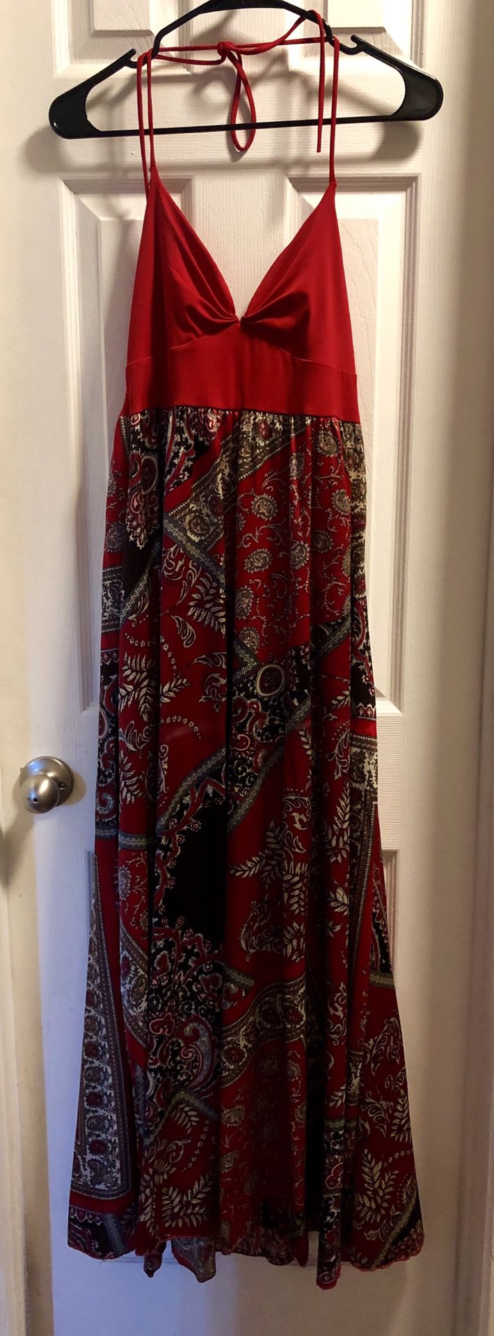 Red Satin Halter Dress - Size S