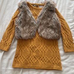 Girl Knit Dress And Fur Vest 