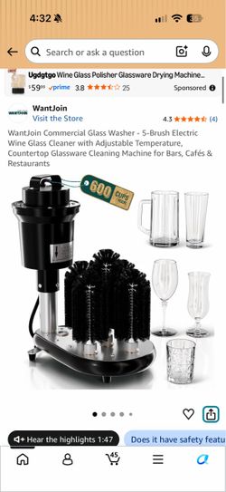 WantJoin Commercial Glass Washer - 5-Brush Electric Wine Glass Cleaner with Adjustable Temperature, Countertop Glassware Cleaning Machine for Bars, Ca