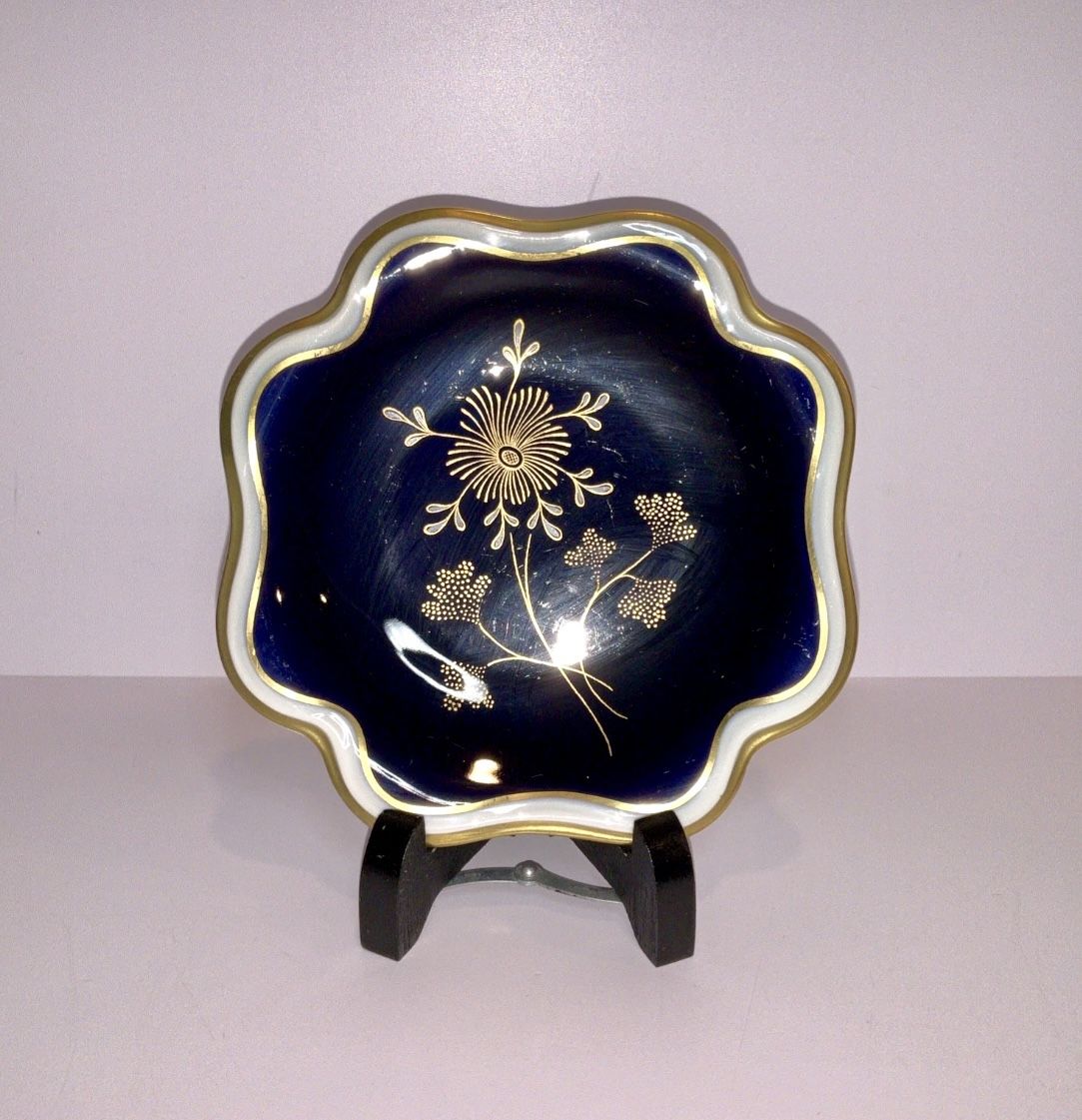 Vintage Echt WEIMAR Kobalt BLUE & GOLD Dish With Stand Made in Germany