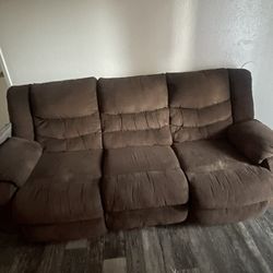 Brown  3 Seat Recliner Sofa