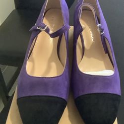 Roserwish Purple and Black Low Heel Shoe’s