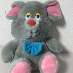 Vintage Sugar Loaf Mouse Plush Stuffed Animal Gray Pink Blue Bow Tie 1988