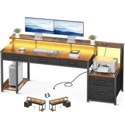 AODK 71 Inch Computer Desk with File Drawer, Reversible Office Desk with 4 Drawers & Power Outlet