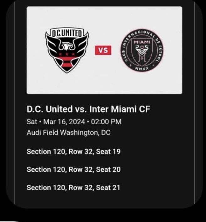 Vendo 1 Ticket D.C united Vs Inter Miami Cf Row 32