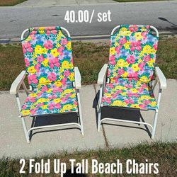 2 Fold Up Tall Beach/ Lawn Chairs