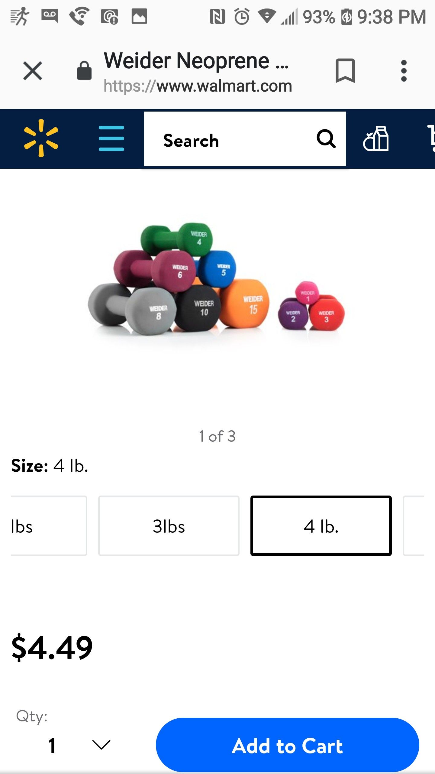 weider neoprene dumbbell, 4-10 lbs 5 sets of 2