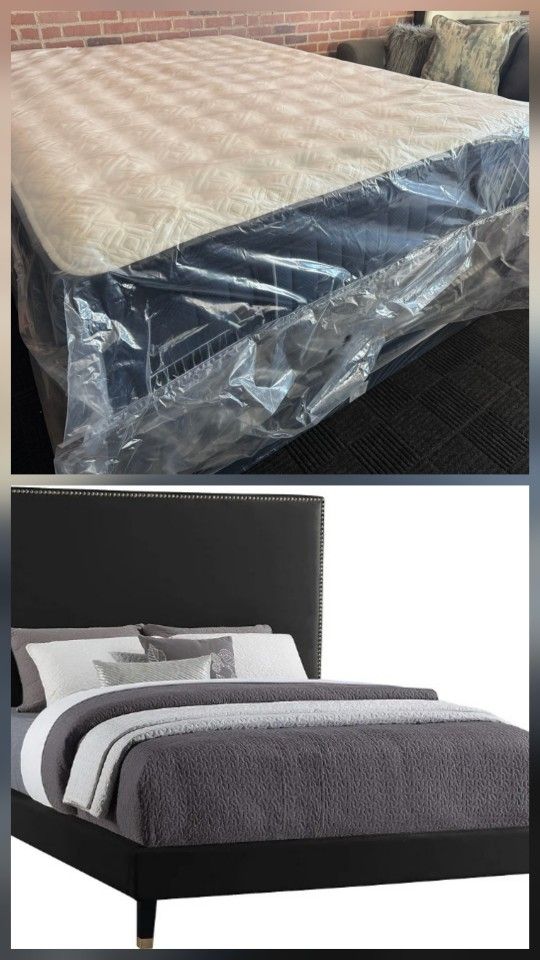 Brand new queen size bedframe includes pillowtop mattress