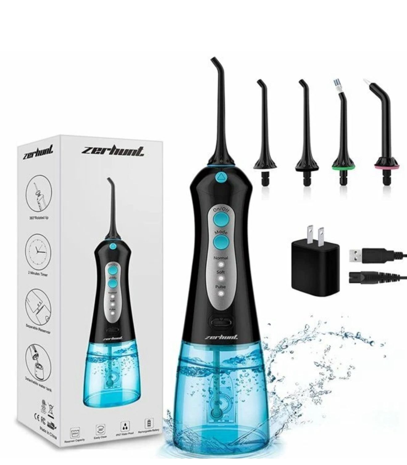 Cordless Water Flosser Dental Oral Irrigator Travel Teeth Cleaner Floss Pick BLK