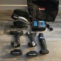 MAKITA 18V SET IMPACT,  DRILL CIRCULAR SAW FLASHLIGHT  CHARGER AND 2 BATTERYS