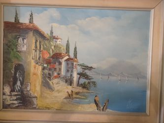 Oil Painting Lago De Garda, Italy 1957