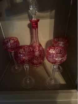Red Christal wine glasses and decanter collectable set