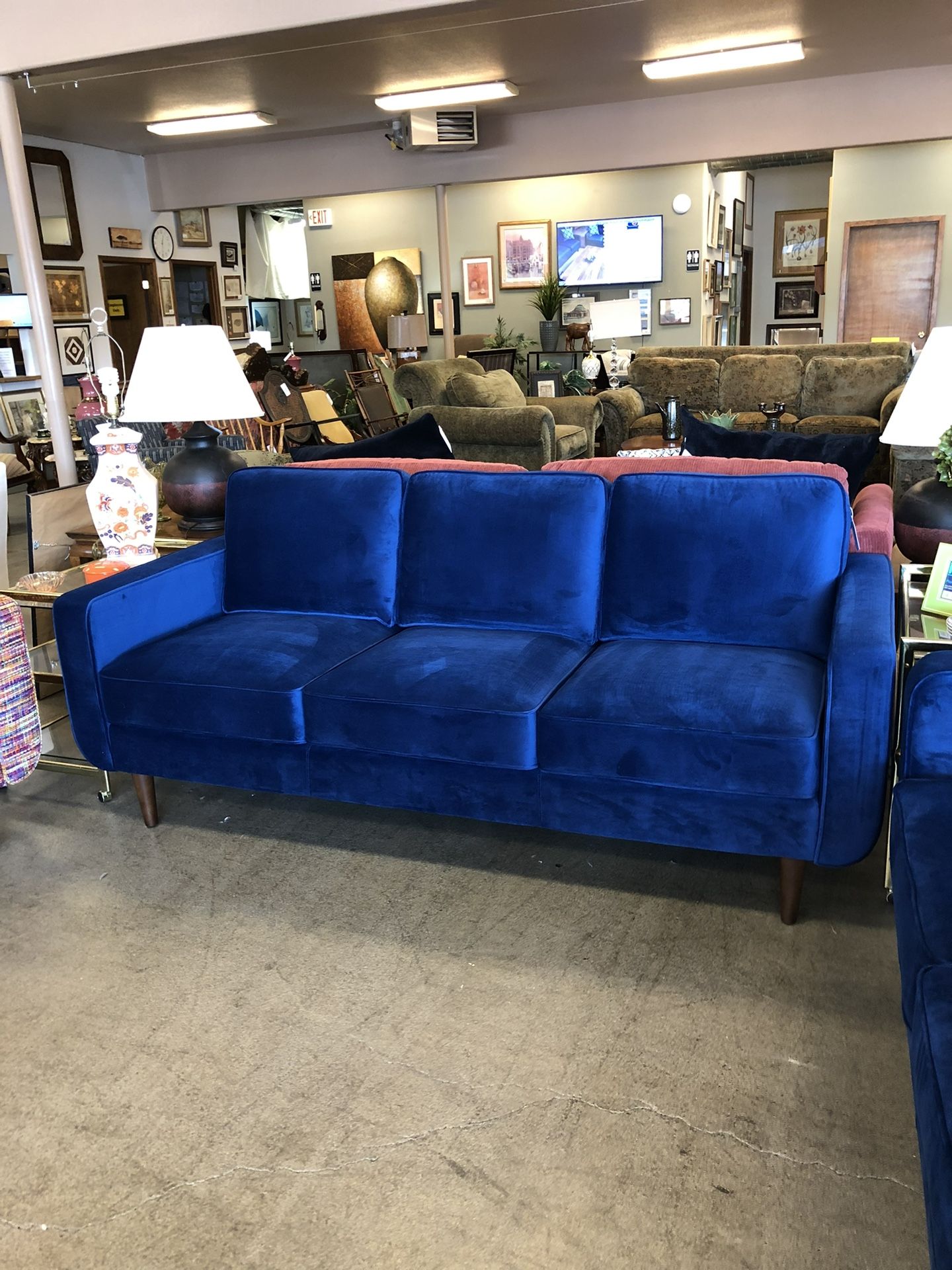 Brand New Velvety Blue Sofa