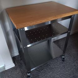 Seville Classics Stainless Steel Prep Table W/Bamboo Top