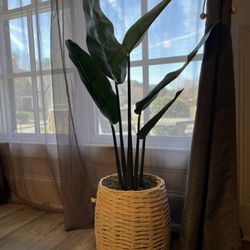  Artificial Tropical Plant in Woven Basket Planter – Home Decor