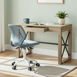 Homy Casa TULIP+CARANTION 2PC Furniture Set Computer Desk and Office Chair in Sonoma Oak and Light Blue Open Box