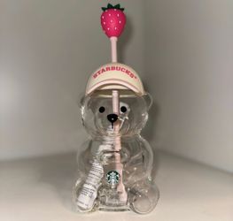 2026 Starbucks Bearista Bear Glass Cup Tumblrs Strawberry Topper Baseball Cap