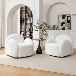 Set of 2 Modern Glam Boucle Upholstered 360 Degree Swivel Accent Armchair