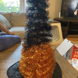 Halloween Witch Hat 16” Round 24”Tall Decorative Decoration Black Orange