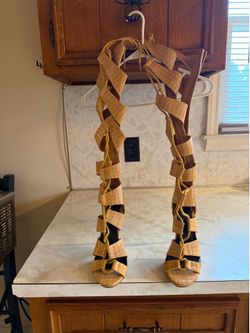 Tan Lace-Up Gladiator High Heel Sandals – Like New