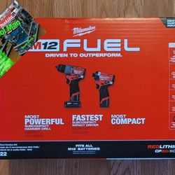 Milwaukee M12 Fuel Cordless Hammer Drill & Impact Driver Combo Kit $160 Firm Pickup Only