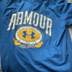 Under Armour Men's Blue Cotton Knit T-Shirt XL Loose Fit Crest Graphic