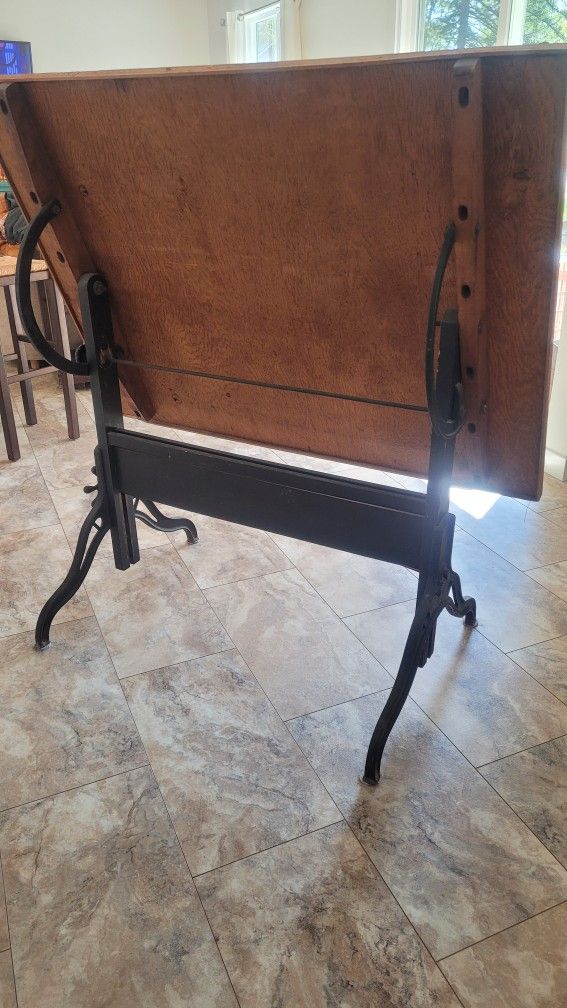 Antique Industrial Wood & Steel Drafting Table! 