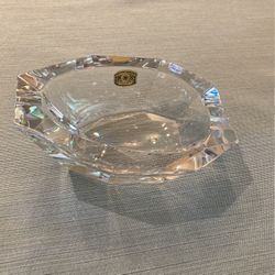 Val St Lambert Signed Crystal Ashtray Belgium MCM Heavy Vintage