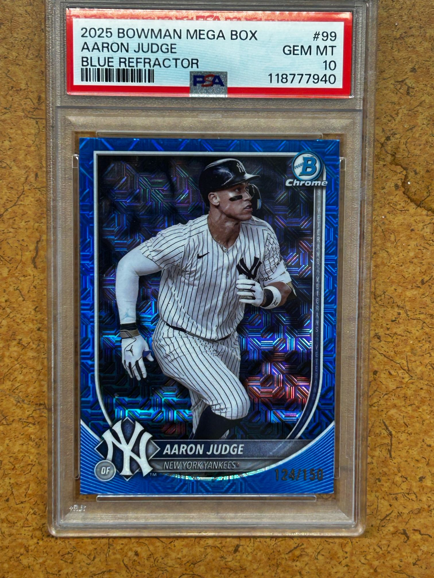 2025 BOWMAN MEGA BOX CHROME #99 AARON JUDGE BLUE REFRACTOR PSA 10