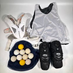 STX Cell IV Arm Guards M + Warrior Burn Shoulder Pads M Lacrosse Gear Lot Balls