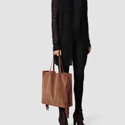 All Saints Tote Fringes Leather Suede Bag