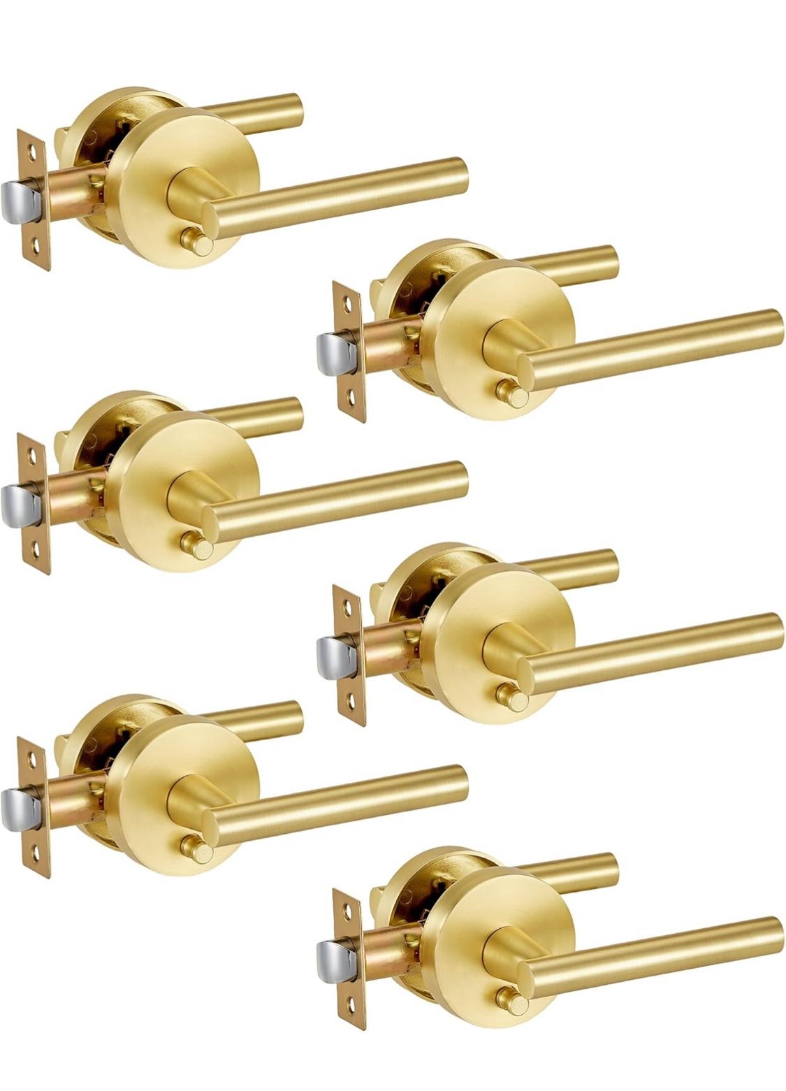 6 Packs Gold Interior Door Handle, Brushed Gold Door Handles Interior, Heavy Duty Interior Bedroom Lever Door Handle for Bathroom