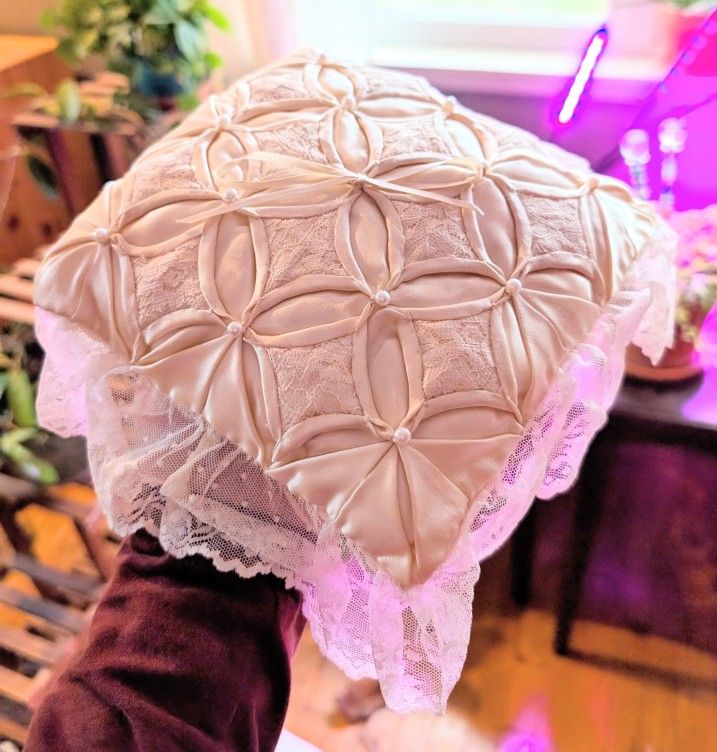 Vintage Wedding Ring Pillow Satin Lace Pearl