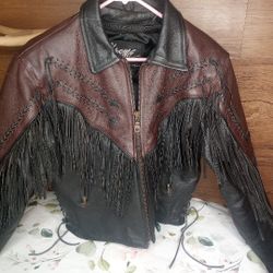 LADIES CHROME GEAR LEATHER BIKER JACKET  Sz 14 FRINGE